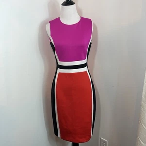 Calvin Klein Colorblock Sheath Dress Pink Orange White Black Size 4 - Picture 1 of 11