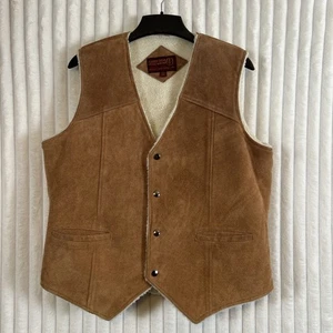 Vintage Sheplers Tan Suede Faux Sherpa Line Vest 44 Western Wear - Picture 1 of 8