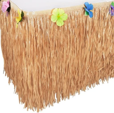 Super Z Outlet Luau Grass Table Skirt - Natural Brown Hawaiian Party Decorations - Image 1 of 4