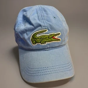 Lacoste Big Croc Crocodile Logo Blue Leather Strapback Adjustable Hat OSFM - Picture 1 of 7