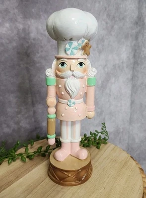 Pastel Pink Chef Baker Nutcracker Figure Resin Christmas 9 3/4" Baking NEW - Image 1 of 4