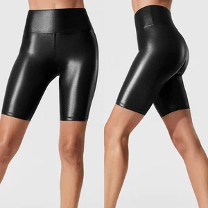 Sexy High Waist Wet Look Cycling Shorts Yoga Sports PU Leather Hot Pants - Picture 1 of 32