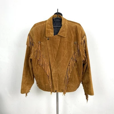 Chaqueta Vintage Años 80 FRONTAL Gamuza Cuero Flecos Marrón Estilo Occidental - Para Hombre’s XL Foto 1 de 4