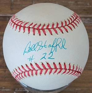 BILL STAFFORD AUTOGRAPHED OAL BROWN BASEBALL YANKEES KC A'S DEC - Picture 1 of 2