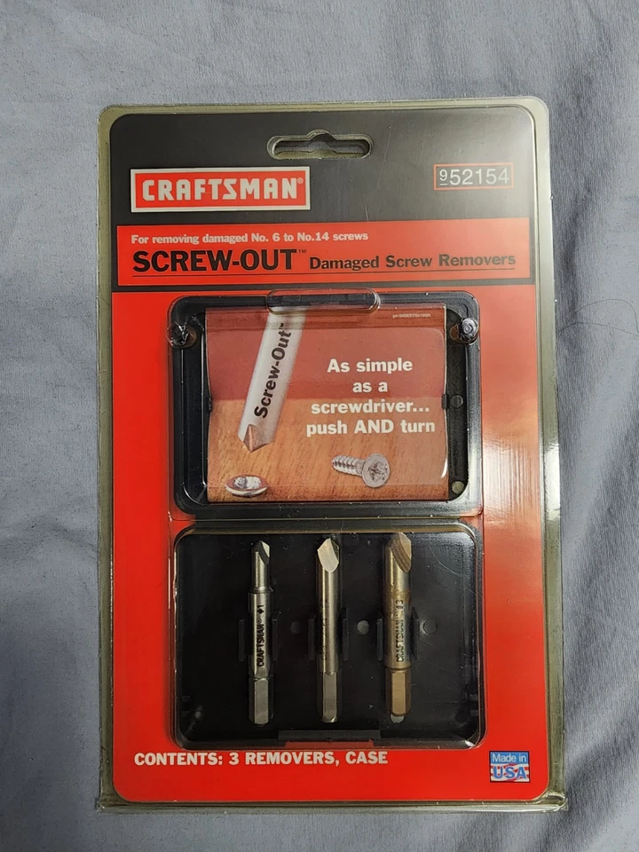 CRAFTSMAN 52154 SCREW OUT 3 PIECE SET / DAMAGED SCREW REMOVERS / USA MADE