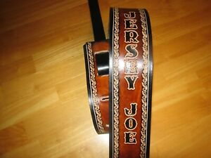 CUSTOM MADE GENUINE LEATHER GUITAR STRAP BROWN/ BLACK WITH YOUR NAME 3" WIDE