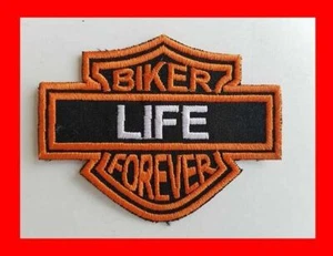 BIKER LIFE FOREVER CLOTH PATCH IN HARLEY DAVIDSON MOTORCYCLE CREST STYLE - Picture 1 of 1