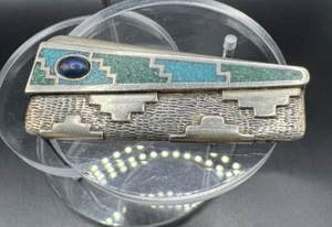 Broche prendedor Carolyn Pollack Relios incrustación de plata de ley turquesa malaquita - Imagen 1 de 6