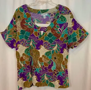 Dressbarn Damen Größe 18/20 Braun Lila Paisley Stretch Lagenlook Top Shirt - Bild 1 von 5