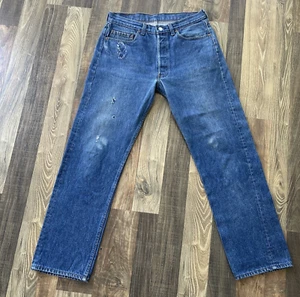 Pantalones de mezclilla Levis 501 con botones desgastados hechos en EE. UU. ajuste real W32 L28,5 - Imagen 1 de 14