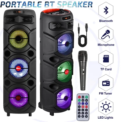 Triple 8" Woofer Portable Bluetooth Speaker Heavy Bass Sound PA System Mic TWS