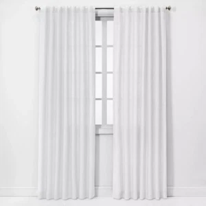 Threshold White 100% Linen Curtain Panel 95" x 54" Light Filtering - 1 pc. New - Picture 1 of 5