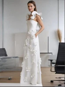 Womens Chic Spaghetti Strap Falbala Flower Long Flared Evening Party Dress 6483 - Picture 1 of 7
