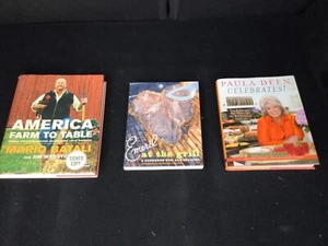 Lot-3 Signed Cookbooks-Emeril Lagasse/Paula Deen & Martha Nesbit/Mario Batali VG - Picture 1 of 5