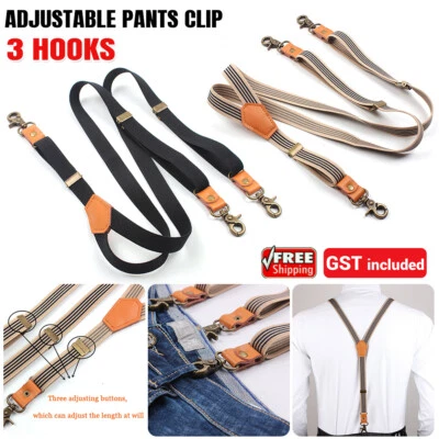 1/2x Men's Adjustable Elastic SuspendersClips On Braces Trouser Hanging PantClip - image 1 of 4