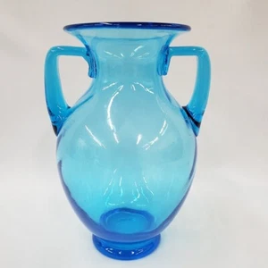 Vaso Acqua Blu Cristallo Vetro Manico Dorato Fiore Terra Lucido Qualità Vecchio - Foto 1 di 8