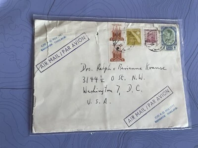 Tailandia 1960 Cubierta a EE. UU. + Franking King Bhumibol 5Bhat + Anti-Malaria X3 = 7,6B Foto 1 de 3