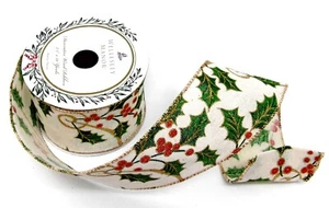 Wellesley Manor Wired Ribbon Spool Christmas Craft Holly 2.5" x 10 yards New - Picture 1 of 5