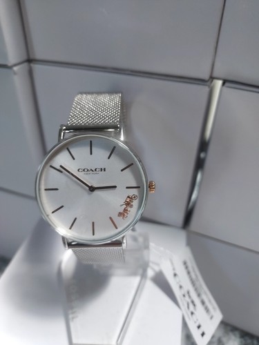 Orologio Coach Perry Donna Analogico Cinturino Argento 14503124 Nuovo con Scatola
