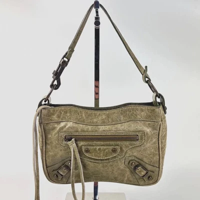 Authentic BALENCIAGA Giant Hip City Shoulder Bag Leather Green 138226 Y2K FS JP - Image 1 of 4