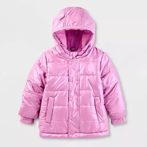 Baby Toddler Girls' Heavyweight Shiny Puffer Jacket - Cat & Jack - Picture 1 of 15