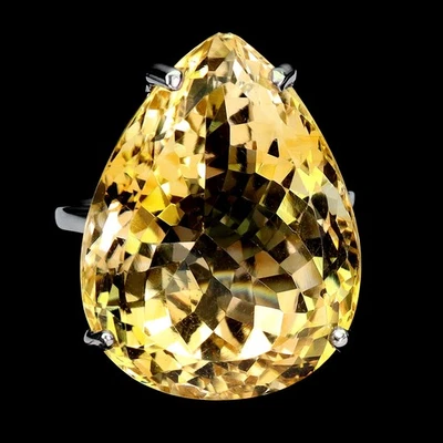 925 Anello Argento Sterling Pera Citrino 35ct Mano Gemma Gioielli Misura 6 - Immagine 1 di 4