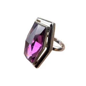 Sarah Coventry Womens Purple Faceted Glass Statement Cocktail Ring Adjustable Si - Picture 1 of 5