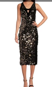 NWT Trina Turk Yanna Petal Paillette Sequin V-Neck Velvet Trim Bow Dress 6 $398 - Picture 1 of 7