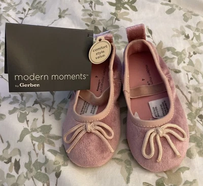 Gerber Baby Modern Moments Pink Velvet Ballet Flats Baby~Toddler Shoe Size 4 NWT - Image 1 of 4