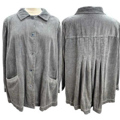 Woman Within Shacket 2XLARGE Gris Pana Camisa Chaqueta Plisada Bolsillos DEFECTUOSA Foto 1 de 4