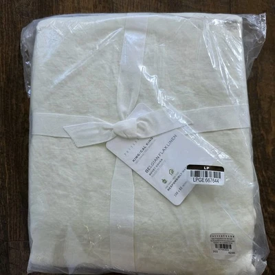 Funda nórdica Pottery Barn lino belga lino clásica marfil rey nueva Foto 1 de 4