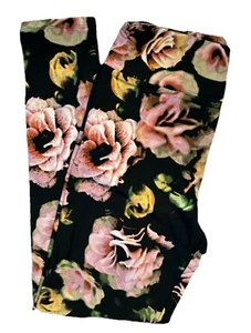 OS Lularoe Leggings Floral Pink Rose on Black Art Deco Size 2-10 NEW 392654 - Picture 1 of 4