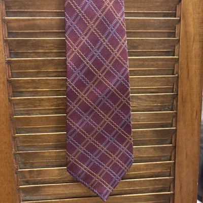 Corbata Oscar De La Renta Para Hombres Púrpura Amarillo Azul Cuadros Seda Hecha a Mano Foto 1 de 4