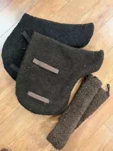 2 x Faux fur padded numnahs and NuuMed sheepskin girth sleeve Cob size (used) - Picture 1 of 8