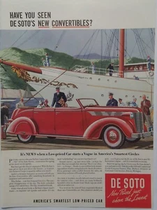 1937 vintage DeSoto automobile print ad, desoto's new convertibles - Picture 1 of 1