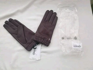 Ted Baker Women's Ruched Cuff Leather Gloves - Deep Purple - Size M/L - BNWT - Picture 1 of 8