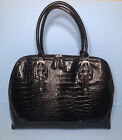Black Faux Crocodile Embossed Tote/Carry-All Bag Double Handle Zips & Pockets