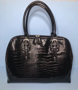 Bolso de Mano Negro Imitación Cocodrilo Repujado Bolso de Transporte Doble Asa Cremalleras y Bolsillos - Imagen 1 de 11