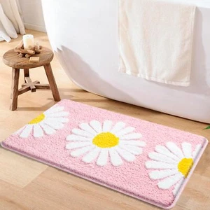 Pink Bathroom Rugs Cute Flower Daisy Bath Mat Extra Soft and Absorbent Microf... - Picture 1 of 9