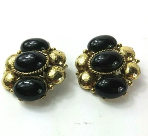 Vintage Ohrringe Set Signiert M.E. Mary Ellen Stewart Black Cabochon & Hammered Me - Bild 1 von 6