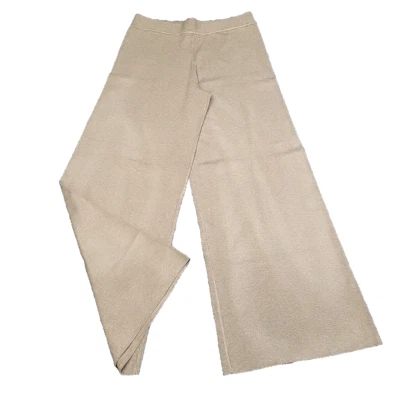 Calça feminina esplêndida aconchegante todos os dias malha com nervuras tamanho grande bege - Imagem 1 de 4