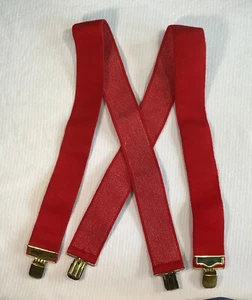 Red 2” Elastic Suspenders Brass Tone Clips 36” Long Adjustable EUC - Picture 1 of 8