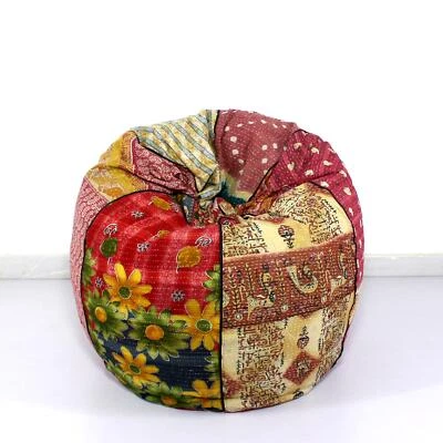 Handmade Cotton Floral Kantha Bohemian Home Decor Ottoman Gypsy Bean Bag - Image 1 of 4