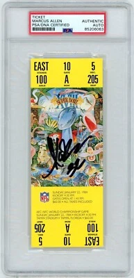 Réplica firmada por Marcus Allen del Super Bowl XVIII de 1984 talón de boleto *SB XVIII MVP* PSA Foto 1 de 2