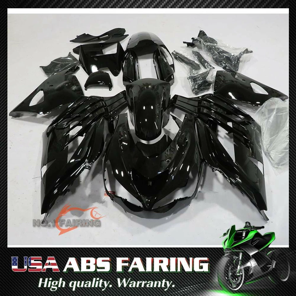 For 2012-2022 Kawasaki Ninja ZX14R ZX1400 Glossy Black Bodywork Fairing Kit ABS - Image 1 of 2