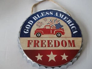 Patriotic Metal Sign Wall Decor God Bless America Freedom - Picture 1 of 3