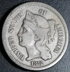 1872 THREE 3 CENT NICKEL - Picture 1 of 2