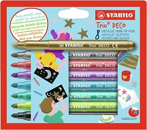 Metallic Felt-Tip Pen - STABILO Trio Deco Wallet of 8 Assorted Colours - Picture 1 of 6