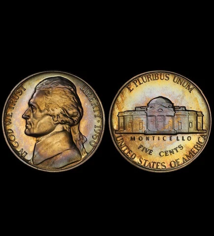 PR66 1960 5C Jefferson Proof Nickel, PCGS Secure- Pretty Toned Cover
