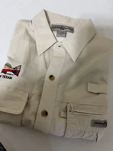 Hook & Tackle Men's size M Short Sleeve Embroidered Khaki Vented Fishing Shirt - Picture 1 of 7